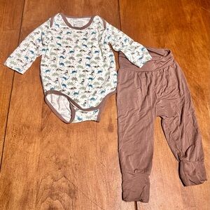 Magnetic Me 2-Piece Bamboo Outfit - 🦕 Dino Bodysuit and Cocoa Pants - 6-9 M